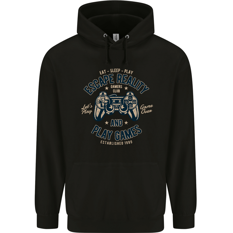 Escape Reality and Play Games Mens 80% Cotton Hoodie Black