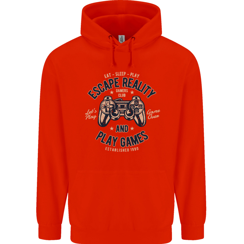 Escape Reality and Play Games Mens 80% Cotton Hoodie Bright Red