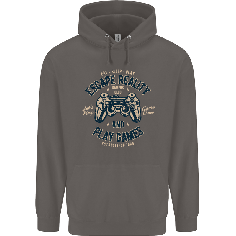 Escape Reality and Play Games Mens 80% Cotton Hoodie Charcoal