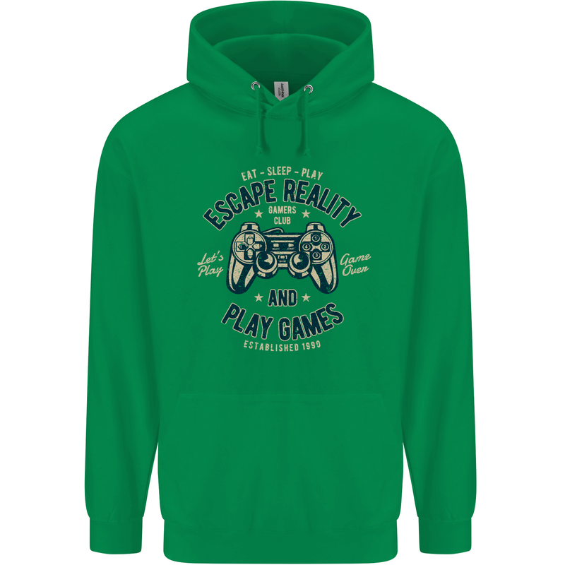 Escape Reality and Play Games Mens 80% Cotton Hoodie Irish Green