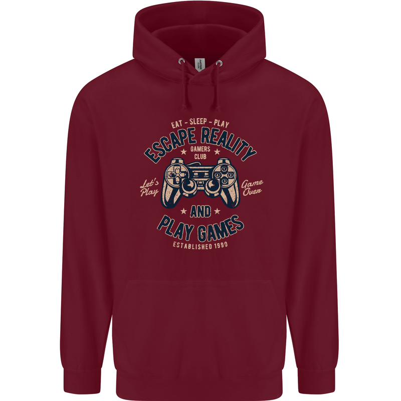 Escape Reality and Play Games Mens 80% Cotton Hoodie Maroon
