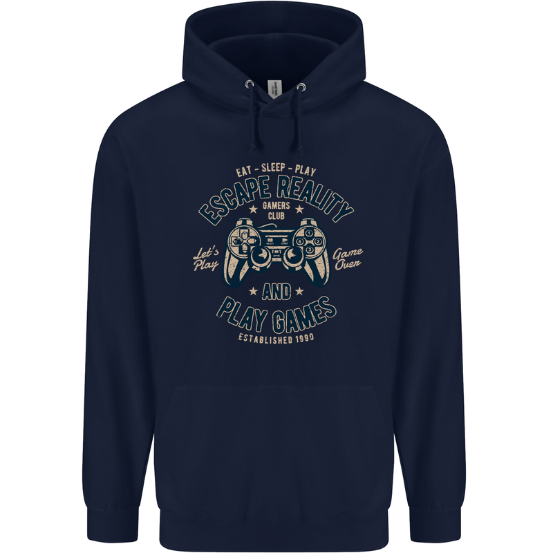 Escape Reality and Play Games Mens 80% Cotton Hoodie Navy Blue