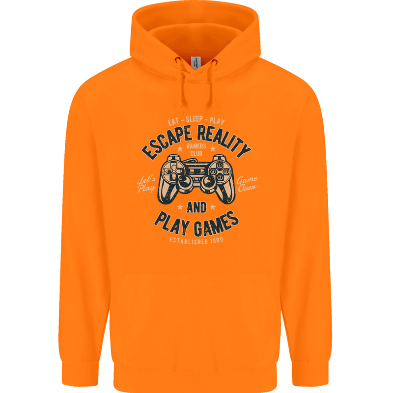Escape Reality and Play Games Mens 80% Cotton Hoodie Orange