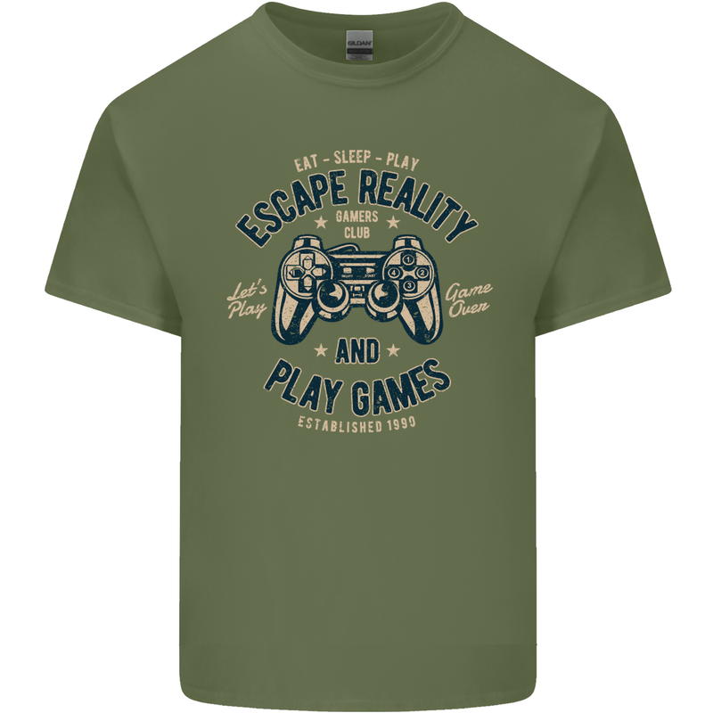 Escape Reality and Play Games Mens Cotton T-Shirt Tee Top Military Green