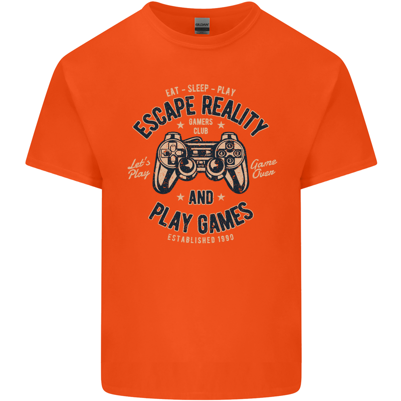 Escape Reality and Play Games Mens Cotton T-Shirt Tee Top Orange