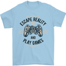 Escape Reality and Play Games Mens T-Shirt Cotton Gildan Light Blue