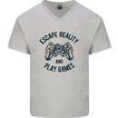 Escape Reality and Play Games Mens V-Neck Cotton T-Shirt Sports Grey
