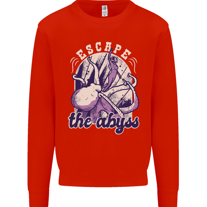 Escape the Abyss Scuba Diving Kids Sweatshirt Jumper Bright Red