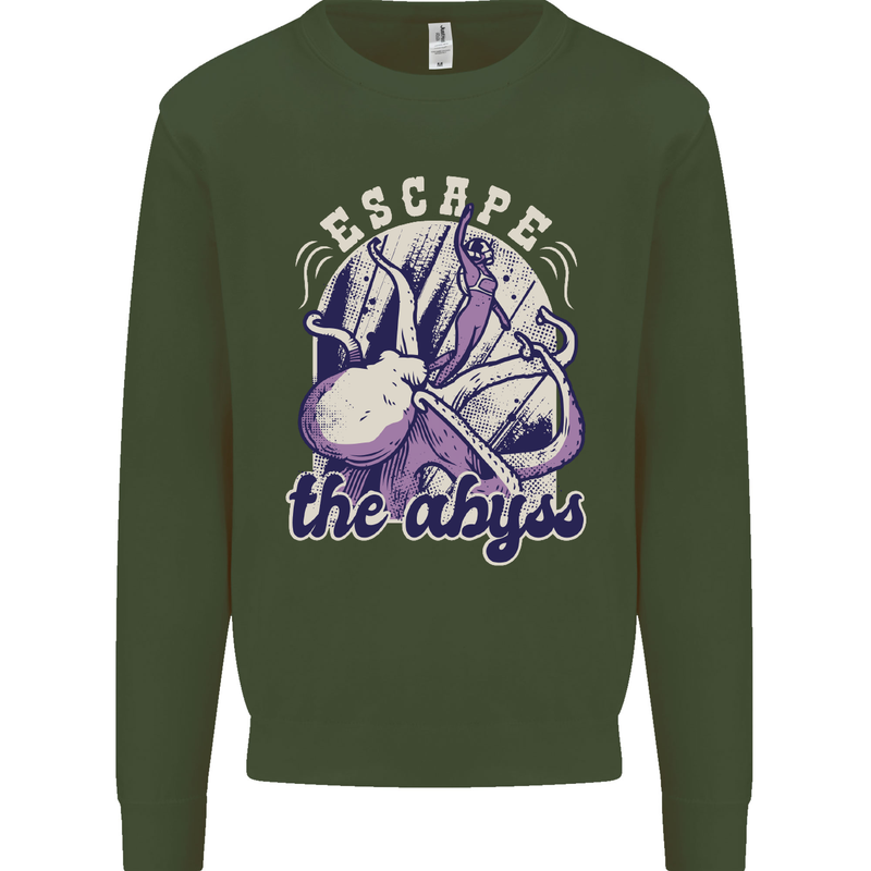 Escape the Abyss Scuba Diving Kids Sweatshirt Jumper Forest Green