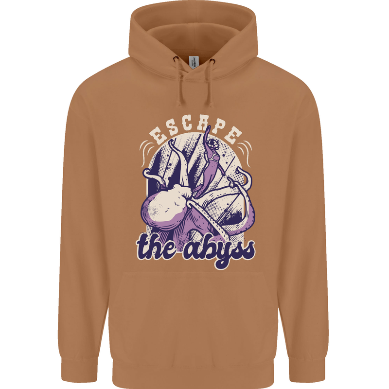 Escape the Abyss Scuba Diving Mens 80% Cotton Hoodie Caramel Latte
