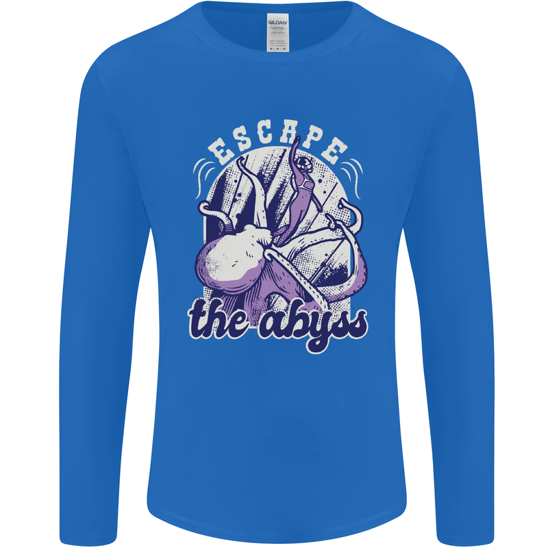 Escape the Abyss Scuba Diving Mens Long Sleeve T-Shirt Royal Blue