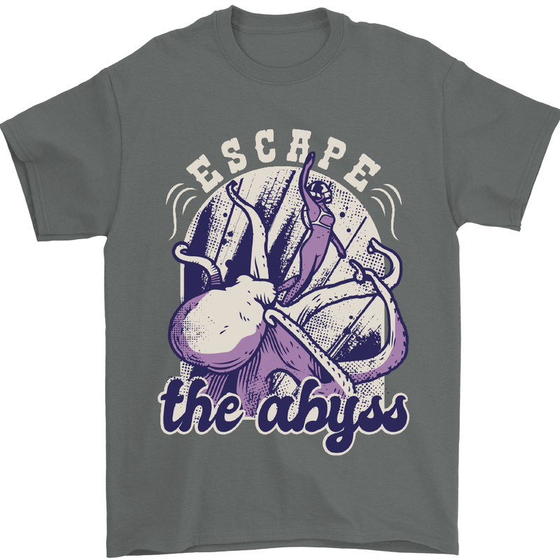 Escape the Abyss Scuba Diving Mens T-Shirt Cotton Gildan Charcoal
