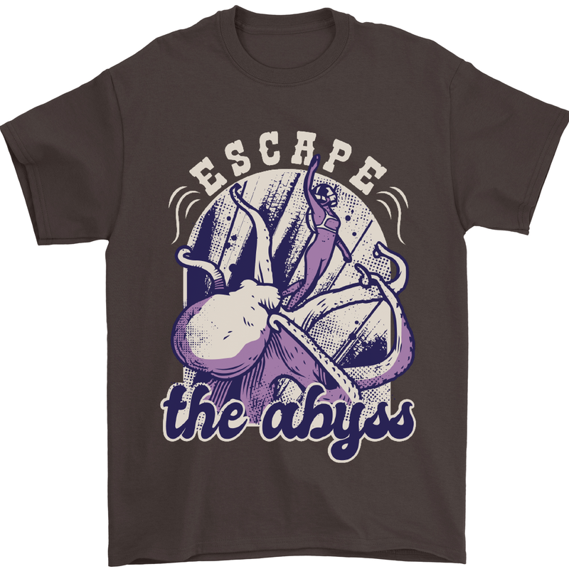 Escape the Abyss Scuba Diving Mens T-Shirt Cotton Gildan Dark Chocolate