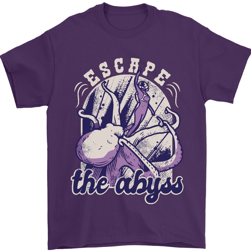 Escape the Abyss Scuba Diving Mens T-Shirt Cotton Gildan Purple