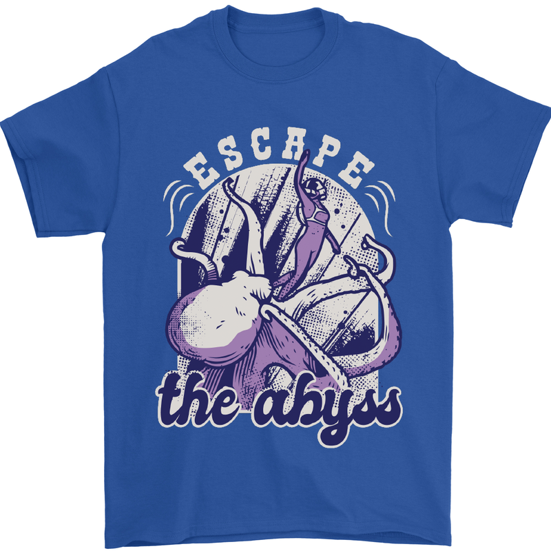 Escape the Abyss Scuba Diving Mens T-Shirt Cotton Gildan Royal Blue