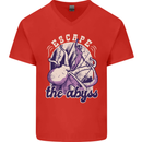 Escape the Abyss Scuba Diving Mens V-Neck Cotton T-Shirt Red