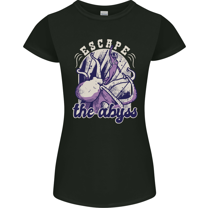 Escape the Abyss Scuba Diving Womens Petite Cut T-Shirt Black