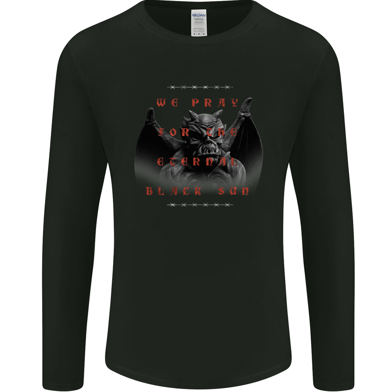 Eternal Black Sun Evil Demon Skull Gargoyle Mens Long Sleeve T-Shirt Black