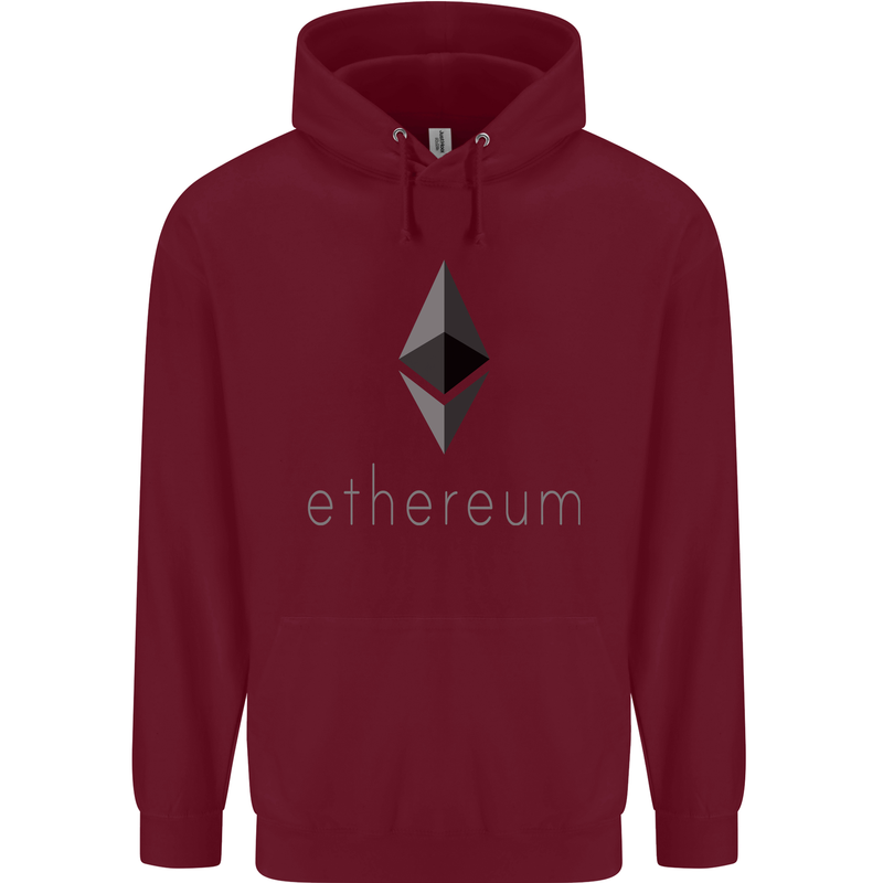 Ethereum Crypto Currency Mens 80% Cotton Hoodie Maroon