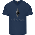 Ethereum Crypto Currency Mens V-Neck Cotton T-Shirt Navy Blue
