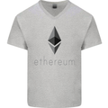Ethereum Crypto Currency Mens V-Neck Cotton T-Shirt Sports Grey