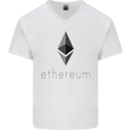 Ethereum Crypto Currency Mens V-Neck Cotton T-Shirt White