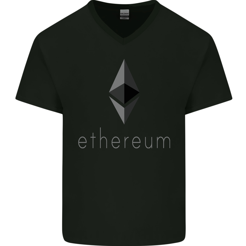 Ethereum Cryptocurrency Bitcoin Mens V-Neck Cotton T-Shirt Black