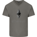 Ethereum Cryptocurrency Bitcoin Mens V-Neck Cotton T-Shirt Charcoal