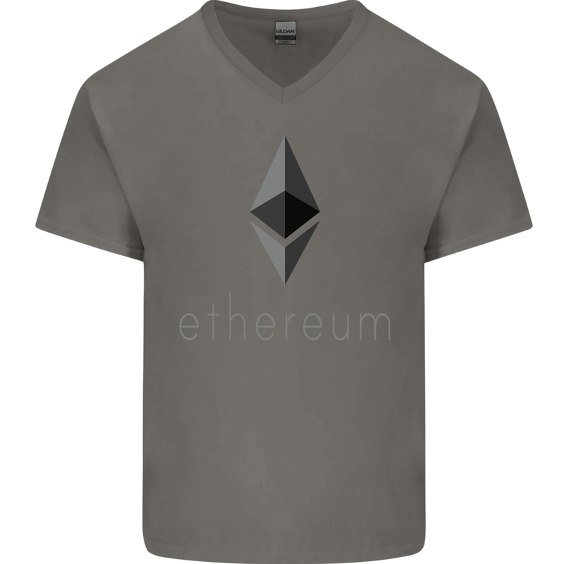 Ethereum Cryptocurrency Bitcoin Mens V-Neck Cotton T-Shirt Charcoal