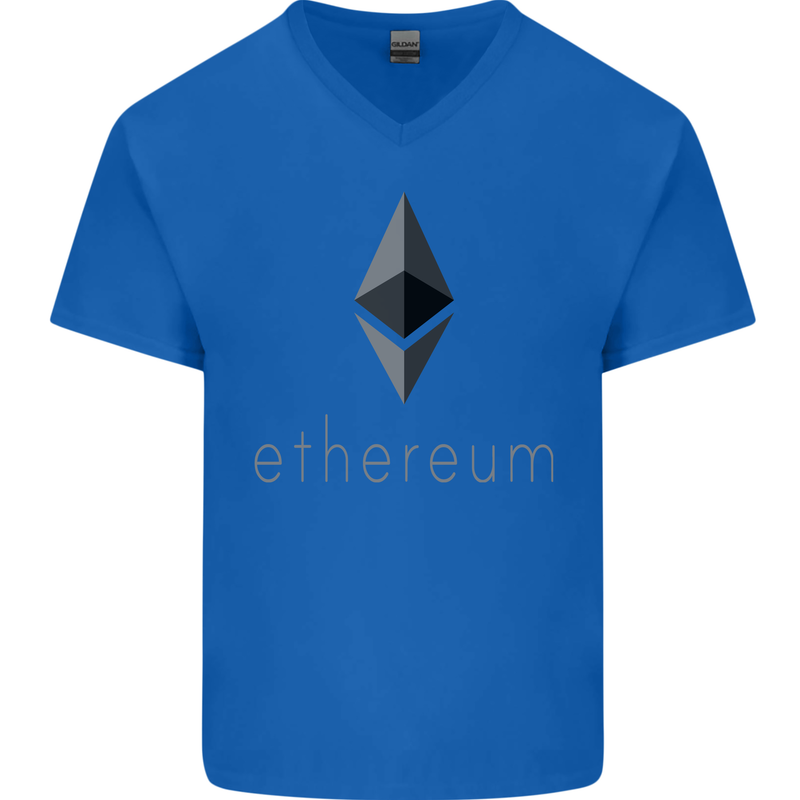 Ethereum Cryptocurrency Bitcoin Mens V-Neck Cotton T-Shirt Royal Blue