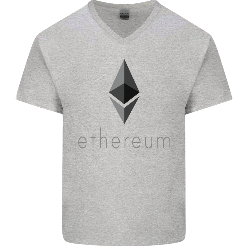 Ethereum Cryptocurrency Bitcoin Mens V-Neck Cotton T-Shirt Sports Grey