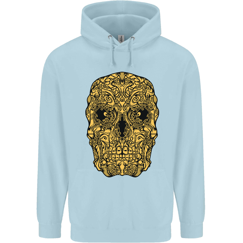 Ethnic Skull Gothic Tribal Demon Childrens Kids Hoodie Light Blue