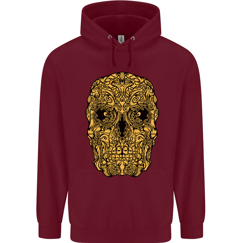 Ethnic Skull Gothic Tribal Demon Childrens Kids Hoodie Maroon