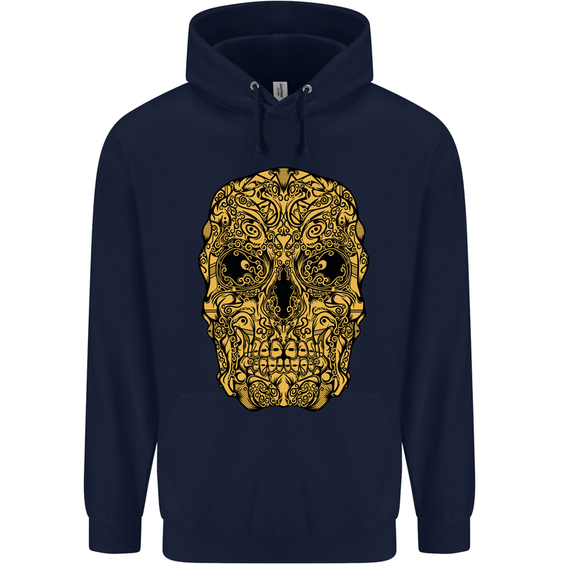 Ethnic Skull Gothic Tribal Demon Childrens Kids Hoodie Navy Blue