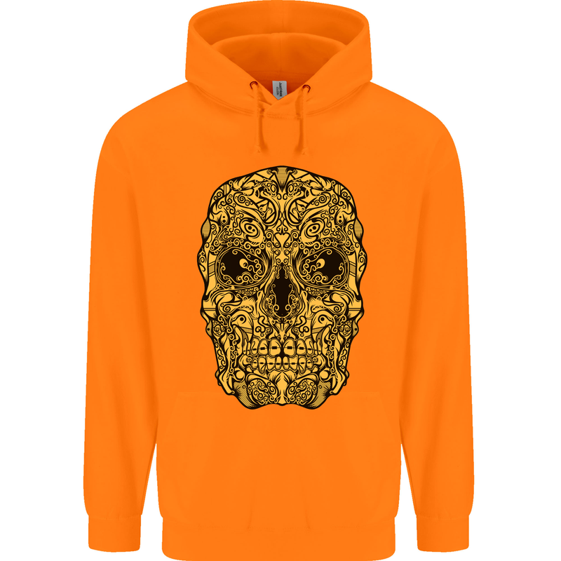 Ethnic Skull Gothic Tribal Demon Childrens Kids Hoodie Orange