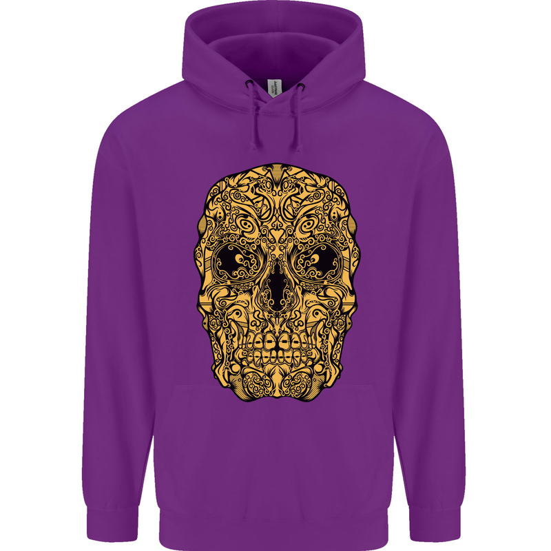 Ethnic Skull Gothic Tribal Demon Childrens Kids Hoodie Purple