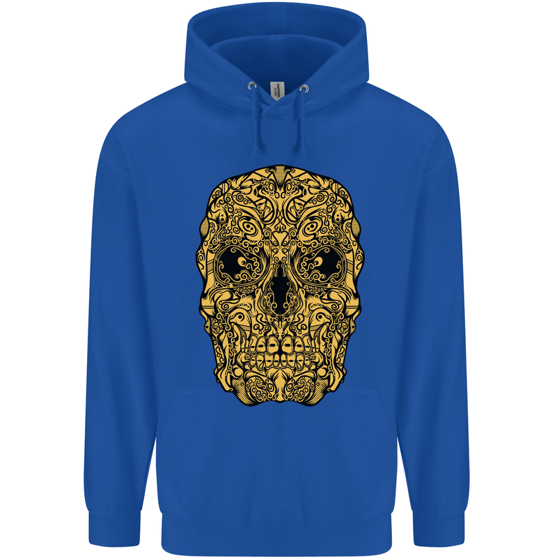 Ethnic Skull Gothic Tribal Demon Childrens Kids Hoodie Royal Blue