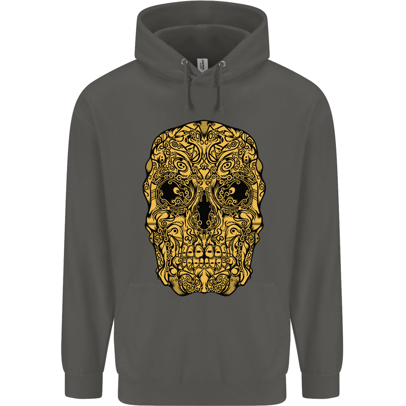 Ethnic Skull Gothic Tribal Demon Childrens Kids Hoodie Storm Grey