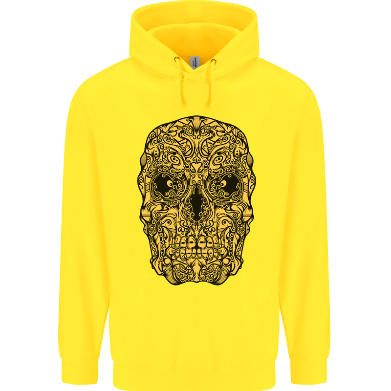 Ethnic Skull Gothic Tribal Demon Childrens Kids Hoodie Yellow