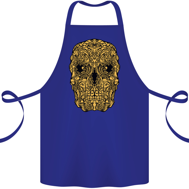 Ethnic Skull Gothic Tribal Demon Cotton Apron 100% Organic Royal Blue