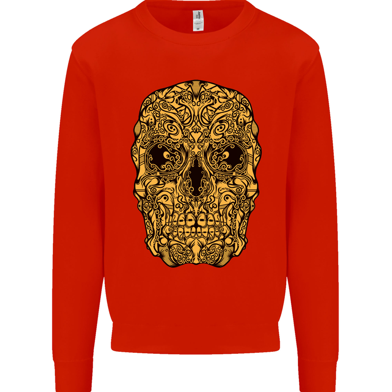 Ethnic Skull Gothic Tribal Demon Kids Sweatshirt Jumper Bright Red