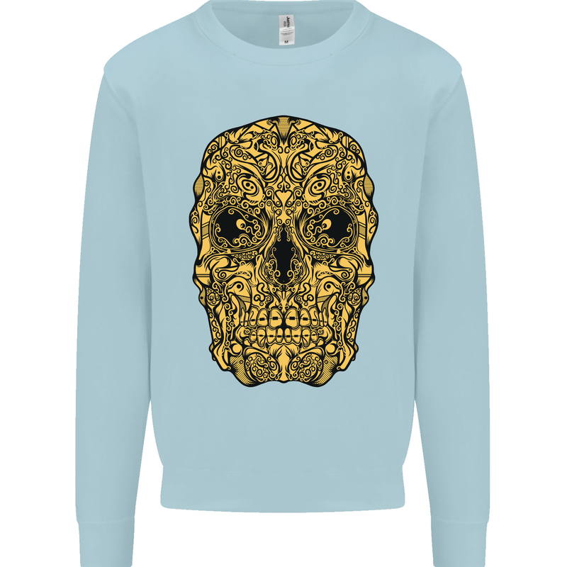 Ethnic Skull Gothic Tribal Demon Kids Sweatshirt Jumper Light Blue