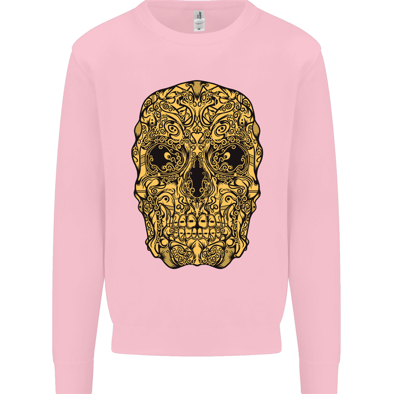 Ethnic Skull Gothic Tribal Demon Kids Sweatshirt Jumper Light Pink