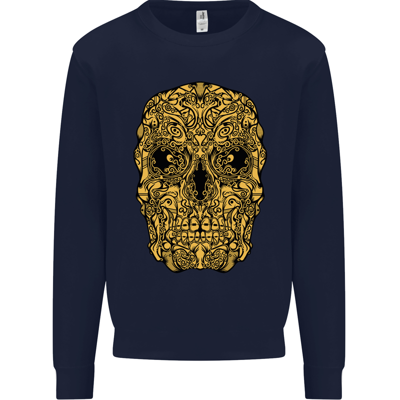 Ethnic Skull Gothic Tribal Demon Kids Sweatshirt Jumper Navy Blue