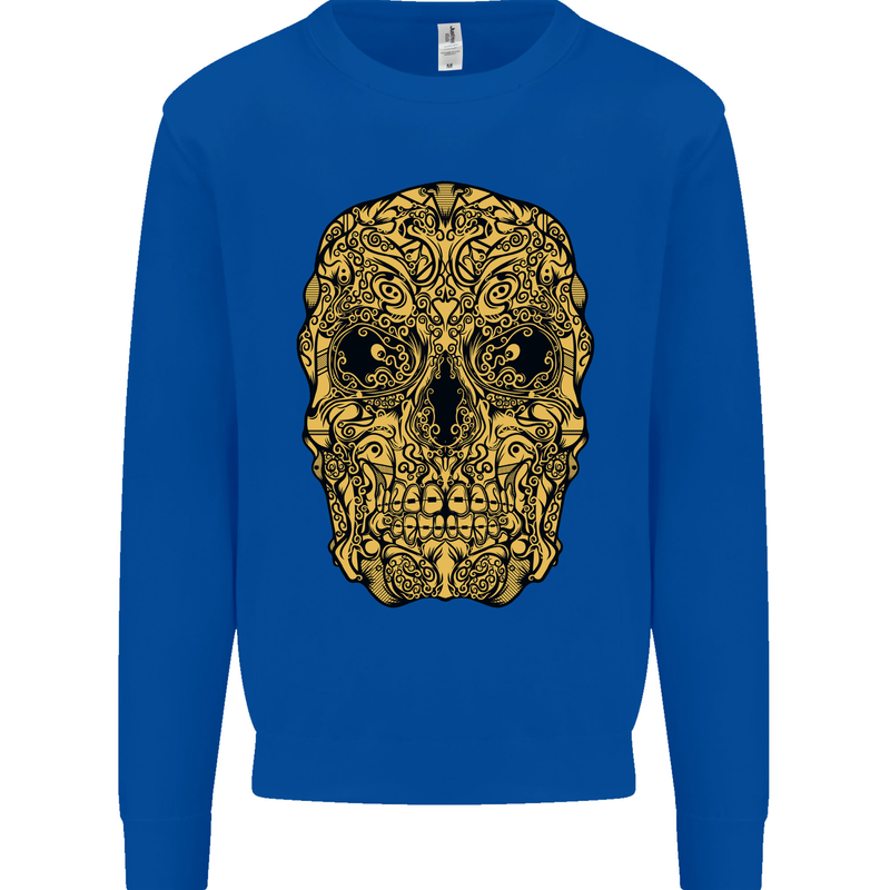 Ethnic Skull Gothic Tribal Demon Kids Sweatshirt Jumper Royal Blue