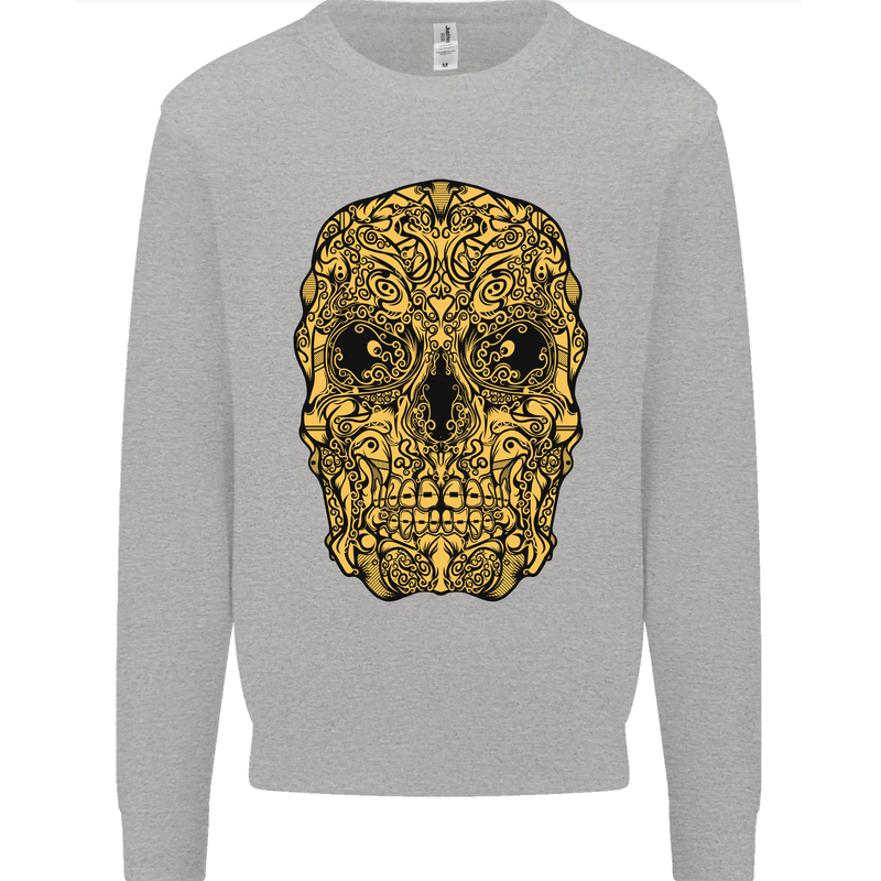 Ethnic Skull Gothic Tribal Demon Kids Sweatshirt Jumper Sports Grey