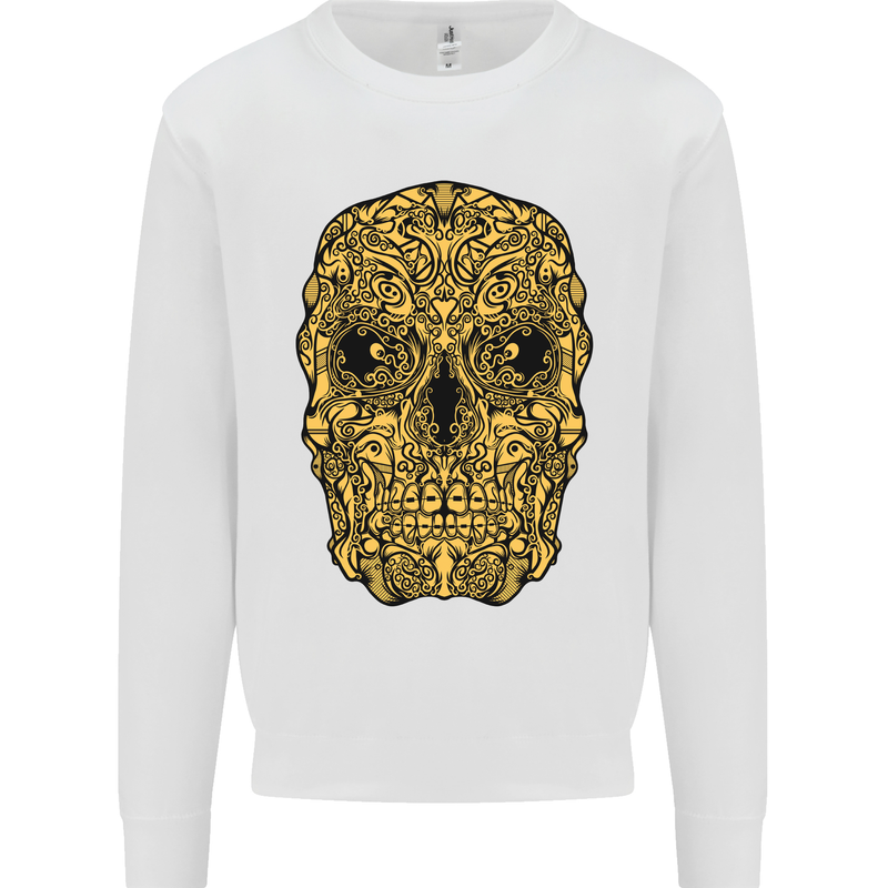 Ethnic Skull Gothic Tribal Demon Kids Sweatshirt Jumper White