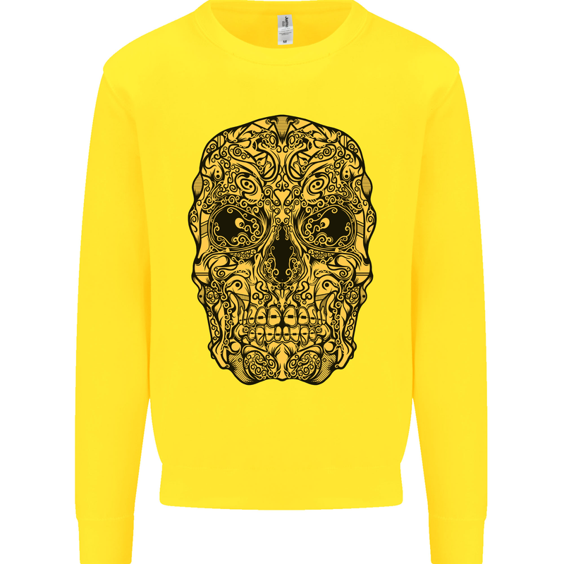 Ethnic Skull Gothic Tribal Demon Kids Sweatshirt Jumper Yellow