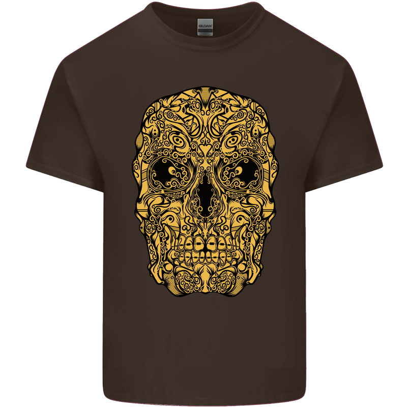 Ethnic Skull Gothic Tribal Demon Kids T-Shirt Childrens Chocolate