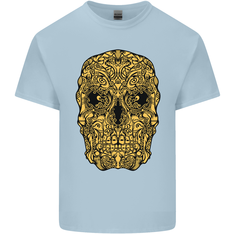 Ethnic Skull Gothic Tribal Demon Kids T-Shirt Childrens Light Blue